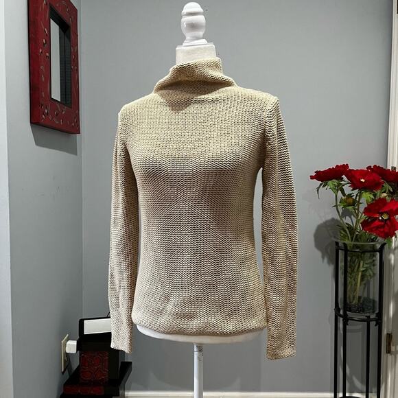 NEW Banana Republic Classic Knit Fisherman Funnel Neck Sweater Wheat XS NWT - Picture 7 of 15